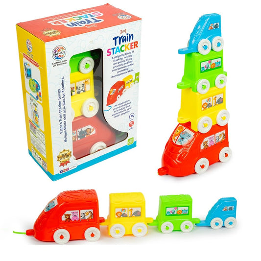 Ratna's 3 in 1 Train Stacker, Nesting, Stacking & Pull Along Toy for Kids 1+ Years