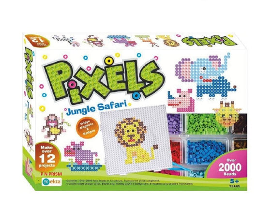 Ekta Plastic Beads Pixels Jungle Safari Fridge Magnets Badges Making Kit for Children Creativity, Multicolour Above The Age of 5 Years