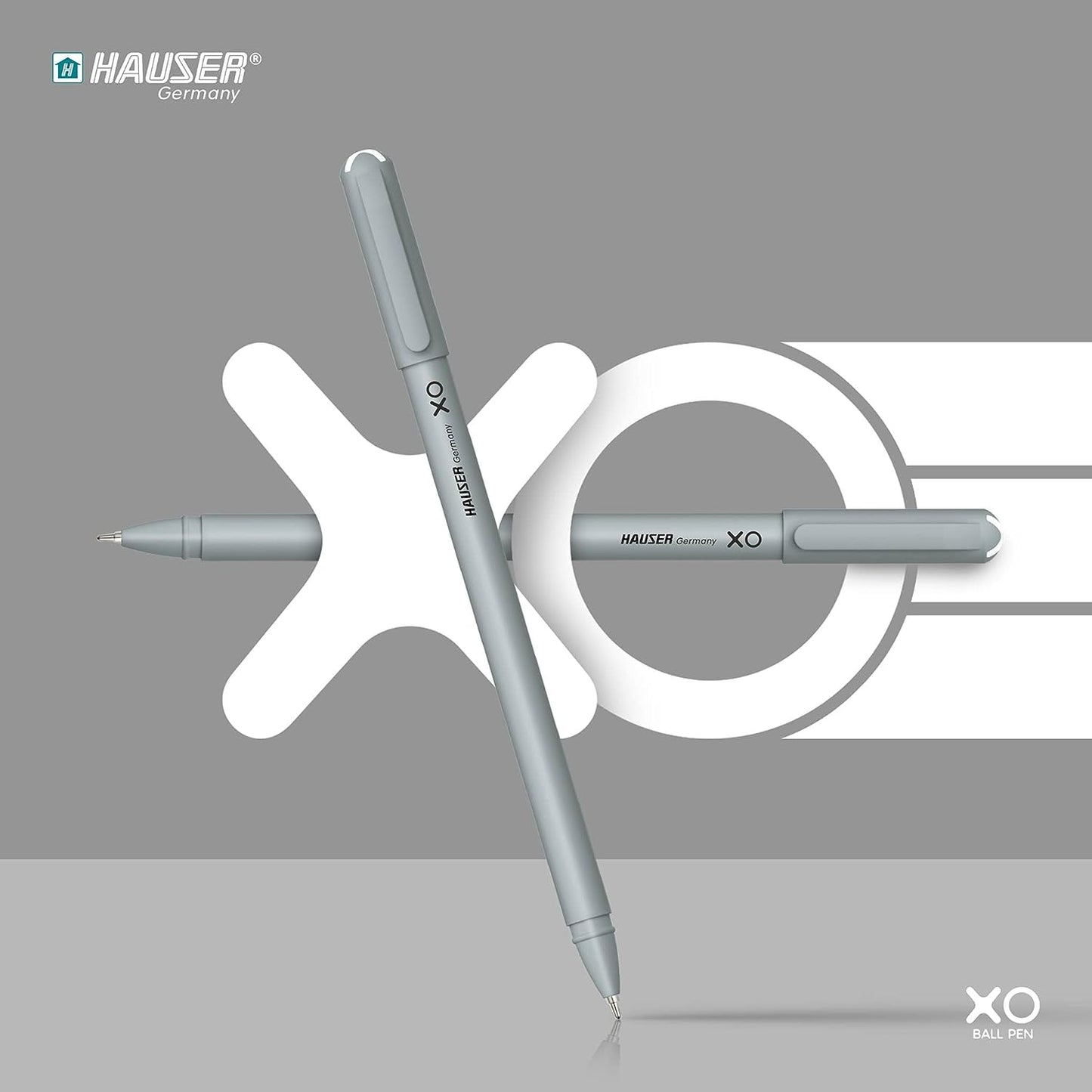 Hauser XO 0.6mm Ball Pen Sleek Body & Minimalistic Design | Matt Finish & Solid Body Type | Low Viscosity Ink With Ultra Durable Tip | Black Ink - Pack of 10 Pens