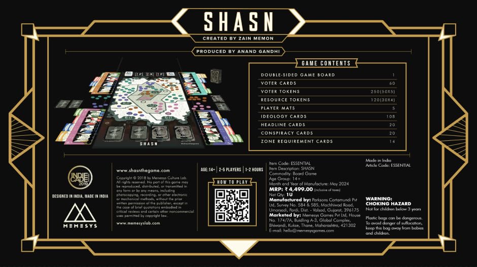 Shasn The Political Strategy Board Game for Adults and Children 14+ Years Epic Game of Politics Ethics and Strategy 2-5 Players Multicolor