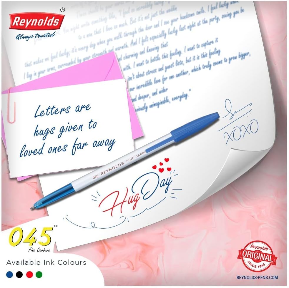 Reynolds 045 - Blue (PACK OF 10) | Ball Point Pen Set With Comfortable Grip | Pens For Writing | School and Office Stationery | Pens For Students | 0.7 mm Tip Size