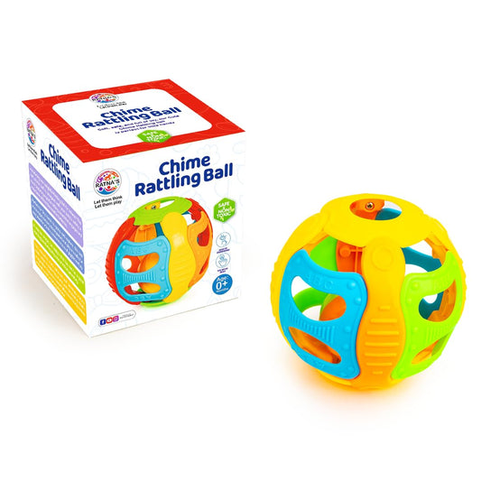 Ratna's Chime Rattling Ball with Rattling Sound, Colorful Rattle Toy for Infants 0+ Months Safe & Non Toxic