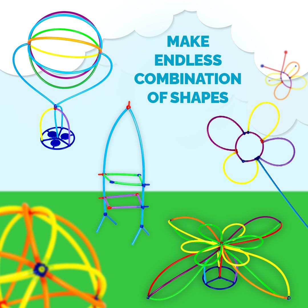 Ratna's Straw Construction Kit Senior with 100 Straws and 144 Connectors to Connect, Construct & Create Shapes, Objects Toys