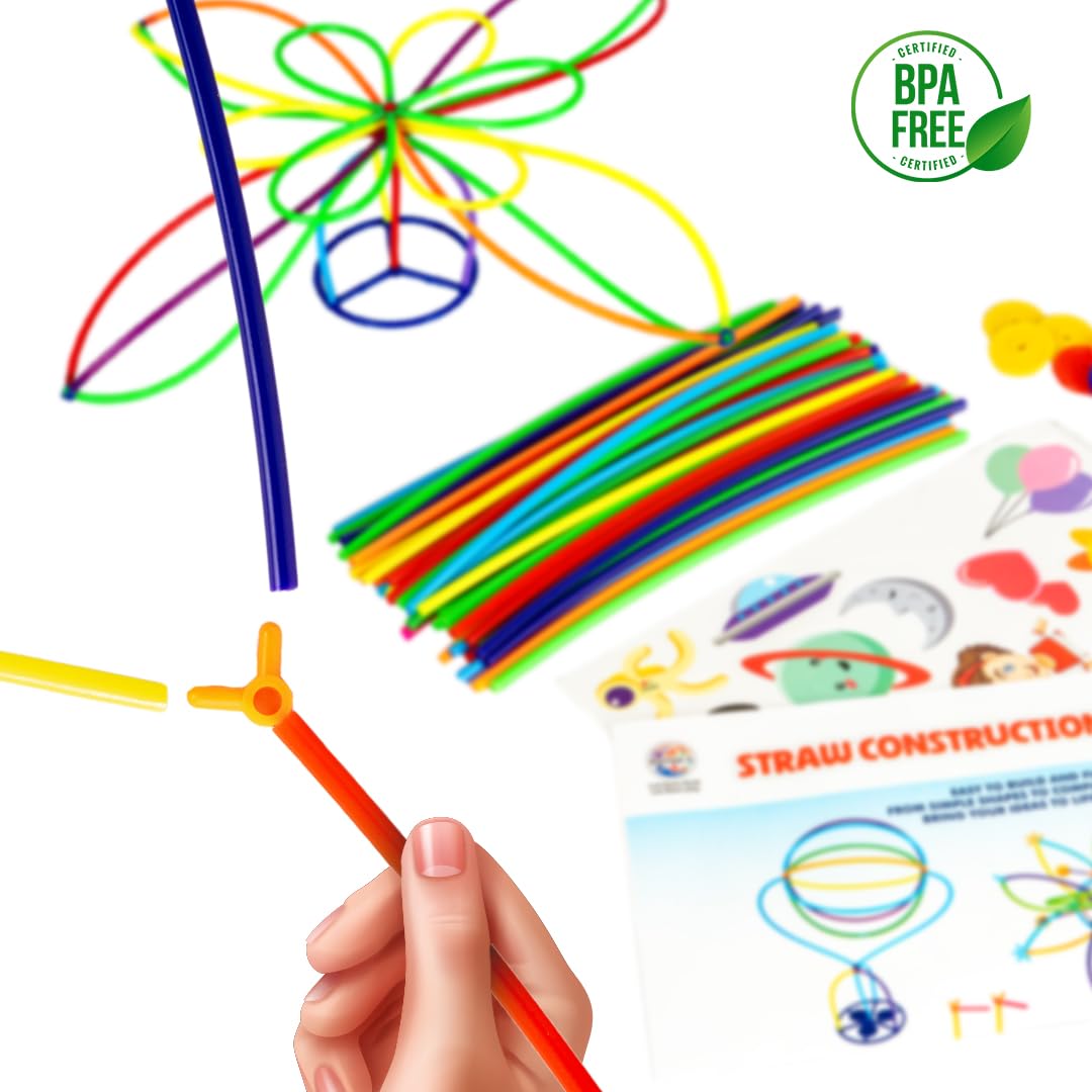 Ratna's Straw Construction Kit Senior with 100 Straws and 144 Connectors to Connect, Construct & Create Shapes, Objects Toys