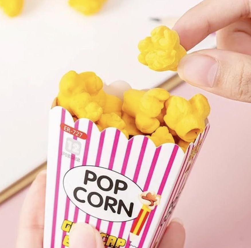 Popcorn Pencil Erasers Toppers Cap Erasers for Kids Cute Fun Novelty Food Erasers for Student School Supplies Prize Gifts Party Favors