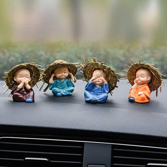 Baby Buddha Monk Set Statue Home Decor Items Figurines Showpiece - Cute Mini Buddha Statue for Car Dashboard Table Top Diwali Home Decoration Gift Items