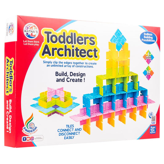 Ratna's Toddlers Architect Building Set to Construct Different Models & Designs with 60 Colourful Tiles for Kids 3+ Years