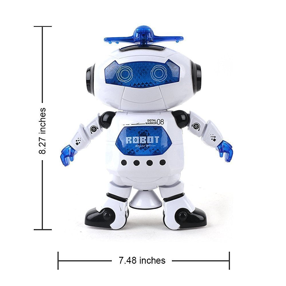 Stylish 360° Rotating Dancing Robot's with Multicolor 3D Lights and Music, Non Toxic Plastic - (White)