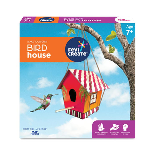 Pidilite Fevicreate Make Your Own Birdhouse art and craft kit learn birdlife in a fun way All art materials provided white acrylic colour and instruction manual Fevicol Craft bird homes Birthday gift for girls and boys 7+ years
