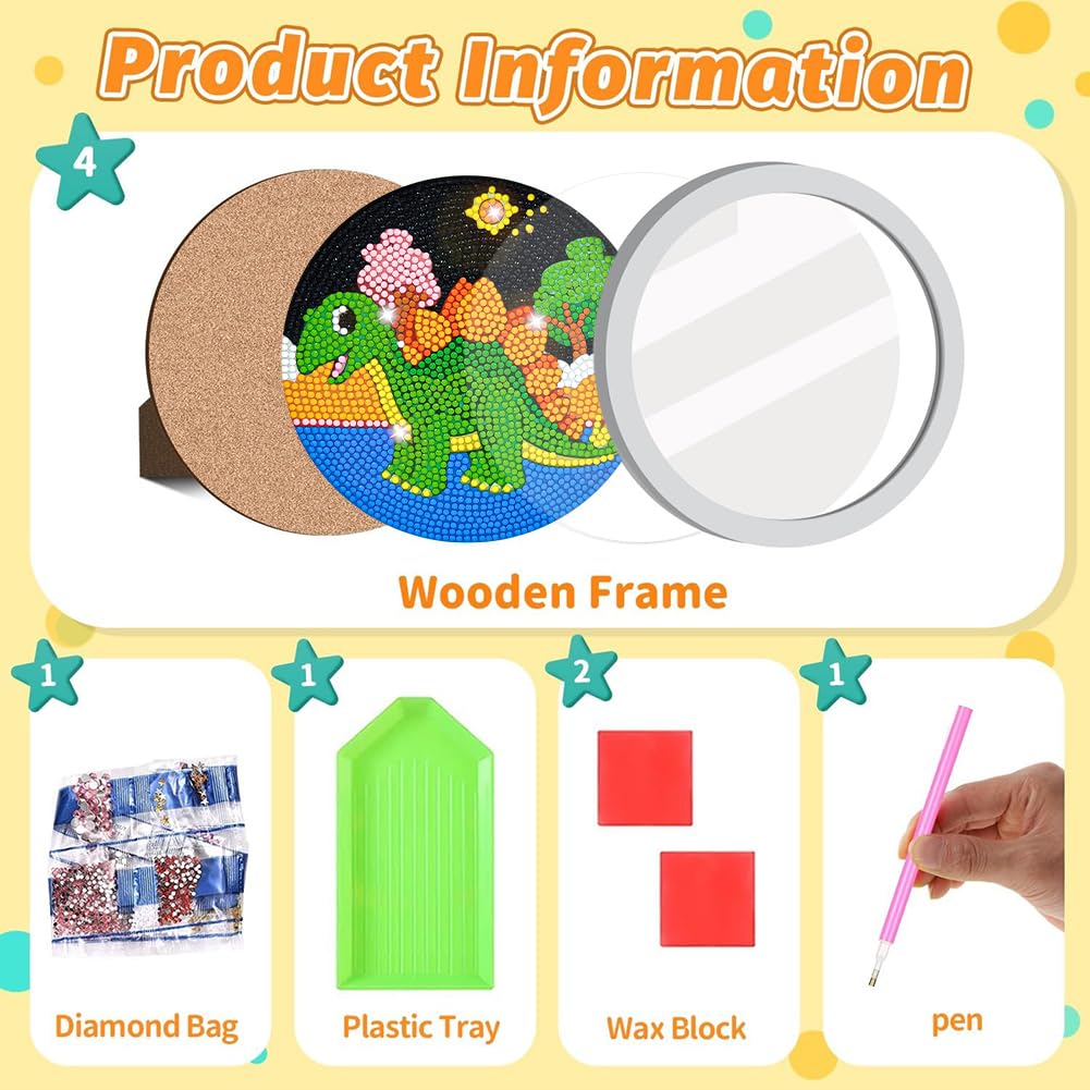 DIY 5D Diamond Painting Kit for Kids Dinosaur Diamond Art Supplies