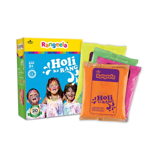 Pidilite Rangeela Holi Ke Rang - 4 Fluorescent Shades of Holi Colours(Floro Pink,Yellow, Orange,Green), Non-Toxic Colours, Soft & Smooth on Skin, Washable, Easy to Remove, 240g, Pack of 1
