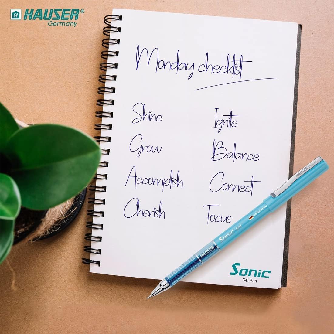 Hauser Sonic 0.55mm Gel Pen Box Pack | Attractive Foiled Body | Stylish Metal Clip | Refillable & Waterproof Gel Ink | German Technology For Smooth & Effortless Writing | Blue Ink Set of 10 Gel Pens