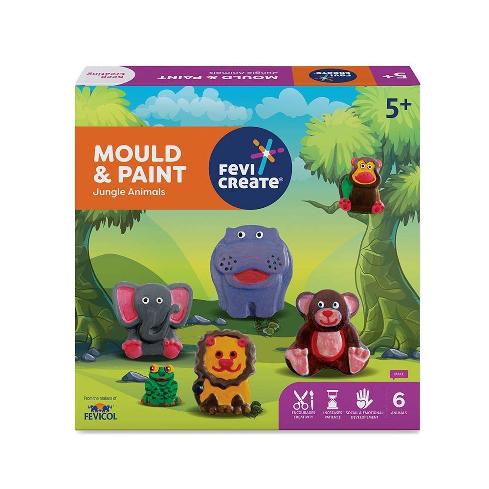 Pidilite Fevicreate DIY Mould and Paint Jungle Animals Craft kit | Kids DIY Craft 5 Years | DIY Craft and Paint kit