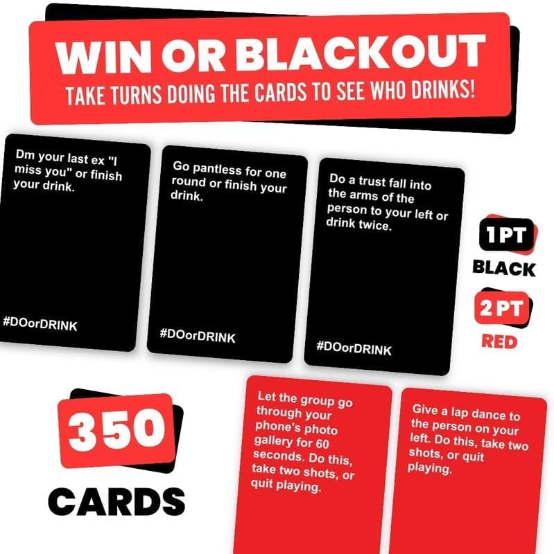 Do or Drink Drinking Card Games for Adults - Fun Adult Games for Game Night & Parties - Bachelorette Party Games with 350 Cards & 175 Challenges That Will Get You Drinking