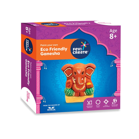 Pidilite Fevicreate Eco-friendly Ganesha Painting art and craft kit, Paint Ganpati idol made by local artisans Craft materials provided Make pandal from the box Immerse Ganesha at home Gift for girls and boys 8+ year