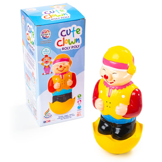 Ratna's Cute Clown Roly Poly Push and Shake Wobbling Bell Sounds Musical Rattling Toy for New Born Infants & Toddlers - Multicolor