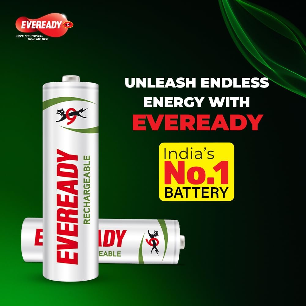 Eveready AA Rechargeable Battery | 1000 Series | Pack of 4 | Durable & Cost Effective | Low Discharge Mechanism | Ideal for High Drain Devices | 1.2V | India’s No.1 Battery Brand