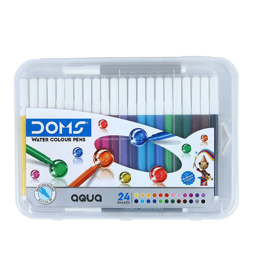 Doms Aqua 24 Shades Watercolour Sketch Pen Set | Unique Push Resistant Tip With Bright & Intense Colors | Non-Toxic & Safe For Kids | Colourful Sketching, Doodling & Mandala Art