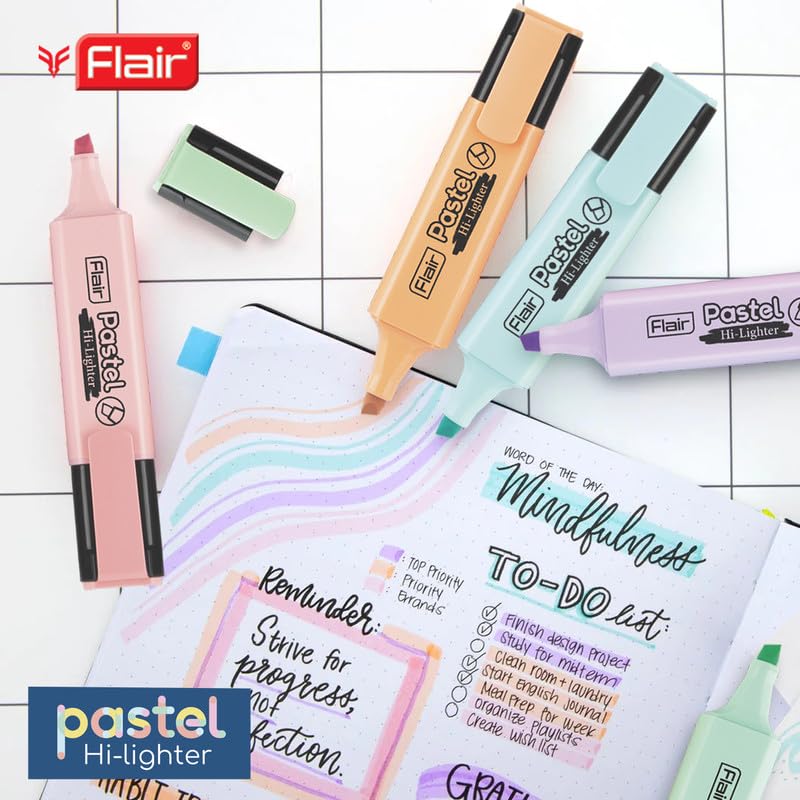 Flair Pastel 5 Shades Hi-lighter Pouch Pack | Flexible Line Width | Quick Drying & Smudge Proof Pastel Ink | Non-Toxic Ink, Safe For Childrens | 5 Smoothing Colors