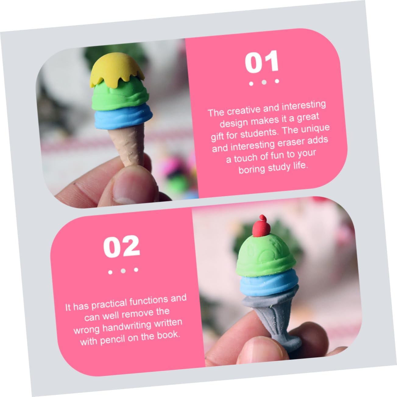 Cone Mini 3D Food Erasers Small Eraser Eggs Pencils for Kids Food TPR Accessories Pencil Portable Pencil Erasers ice Cream Student Dessert Puzzle Kids Toys