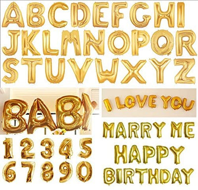 Alphabet Foil Balloon, Letters A-Z And Numbers 0 9 In 16 Inch Golden Balloons For Birthday Anniversary Engagement Marriage Or Other Kind Of Parties Celebrations Decorations