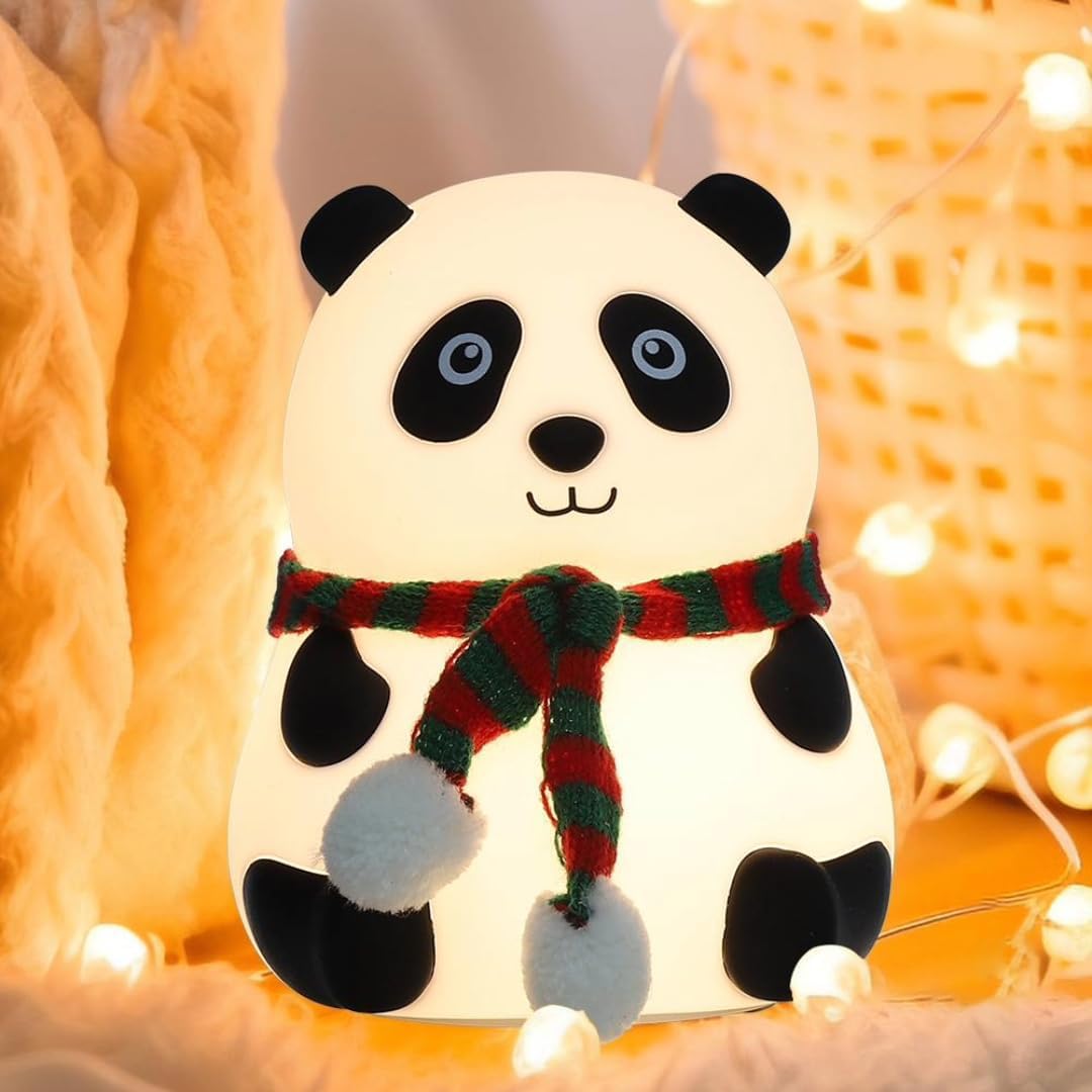 Panda Night Light for Kids- Rechargeable Silicone LED Lamp, 7-Color Changing, Perfect Room Decor & Gift for Toddler, Children, Teens- Cute Valentine's Day Present (Close Eye), Sandal