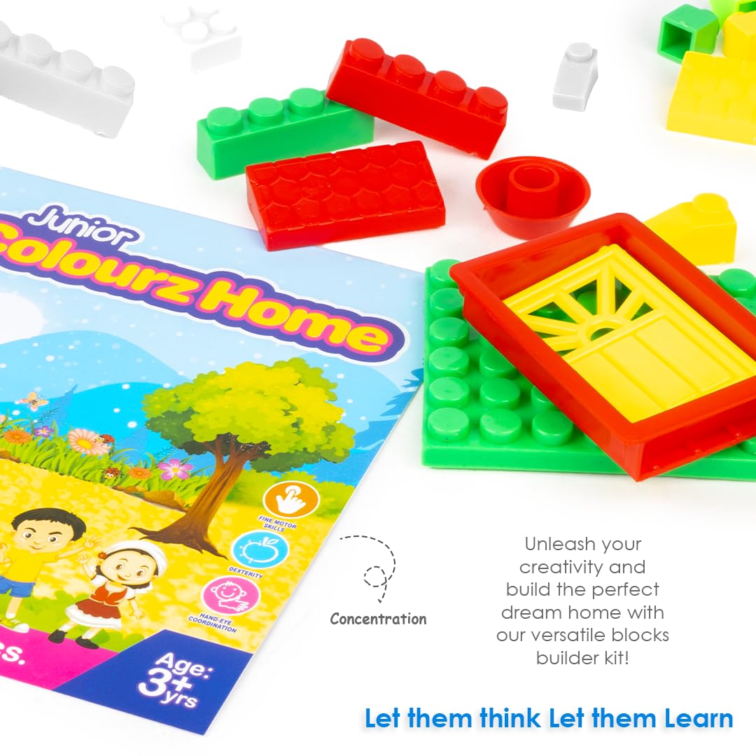 Ratna's Colourz Home Junior Construction Set with Bright & Colorful Interlocking Blocks 60 pcs for Kids to Build Their Own Little Home