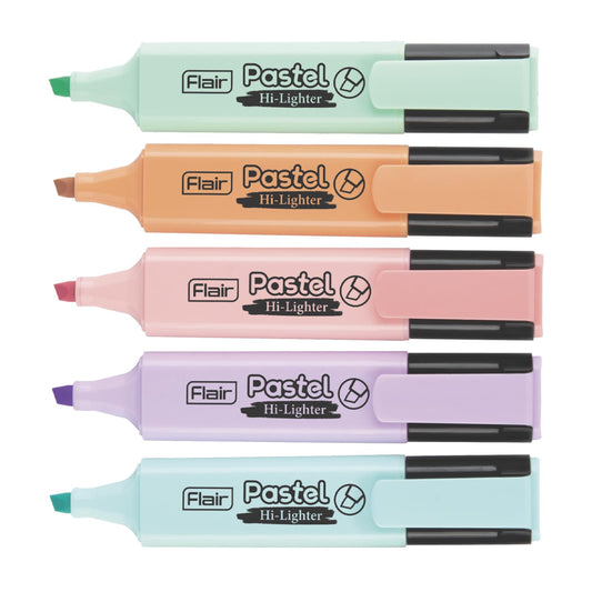 Flair Pastel 5 Shades Hi-lighter Pouch Pack | Flexible Line Width | Quick Drying & Smudge Proof Pastel Ink | Non-Toxic Ink, Safe For Childrens | 5 Smoothing Colors