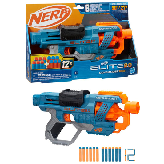 Hasbro Nerf Elite 2.0 Commander Rd-6 Blaster 12 Darts 6-Dart Rotating Drum Gift Toys for Kids Teens and Adults