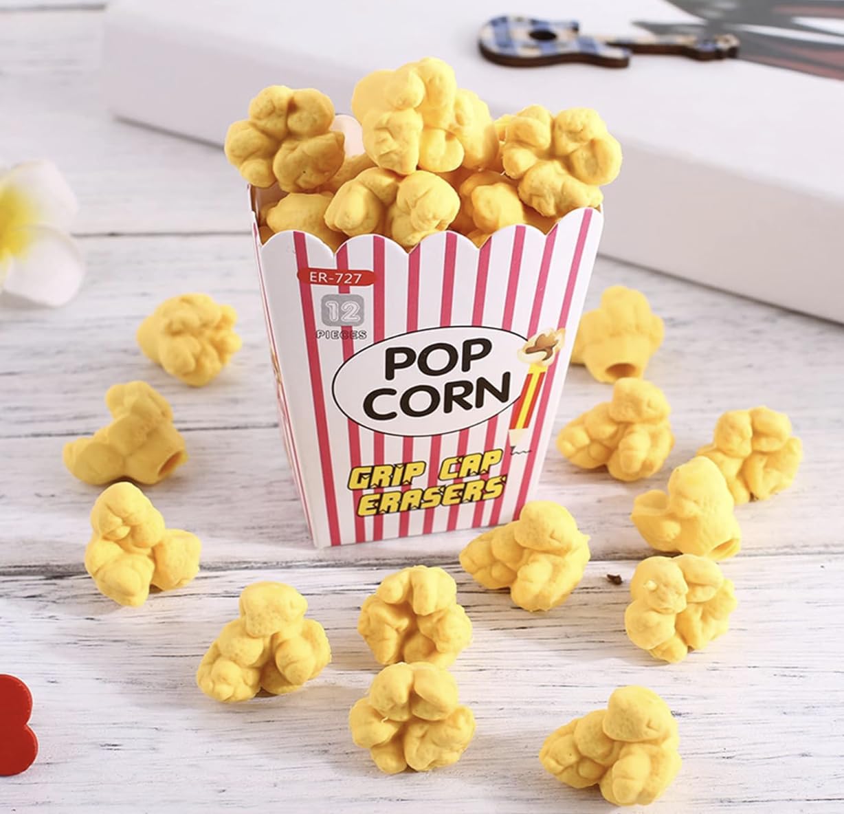 Popcorn Pencil Erasers Toppers Cap Erasers for Kids Cute Fun Novelty Food Erasers for Student School Supplies Prize Gifts Party Favors