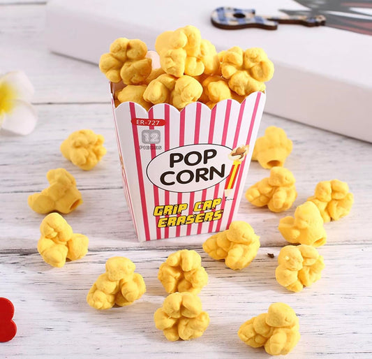 Popcorn Pencil Erasers Toppers Cap Erasers for Kids Cute Fun Novelty Food Erasers for Student School Supplies Prize Gifts Party Favors
