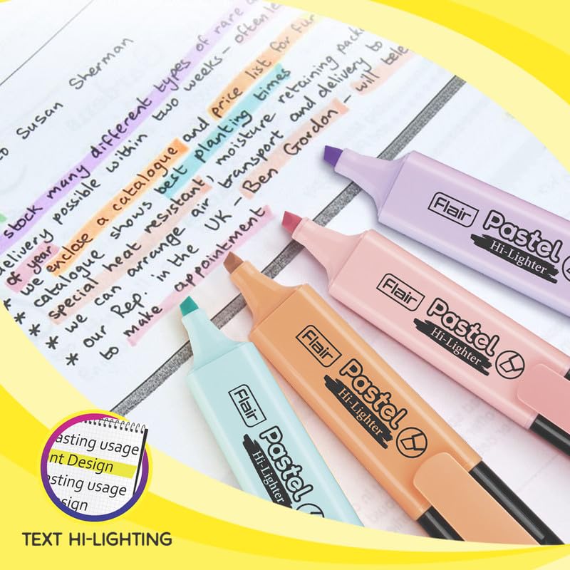 Flair Pastel 5 Shades Hi-lighter Pouch Pack | Flexible Line Width | Quick Drying & Smudge Proof Pastel Ink | Non-Toxic Ink, Safe For Childrens | 5 Smoothing Colors