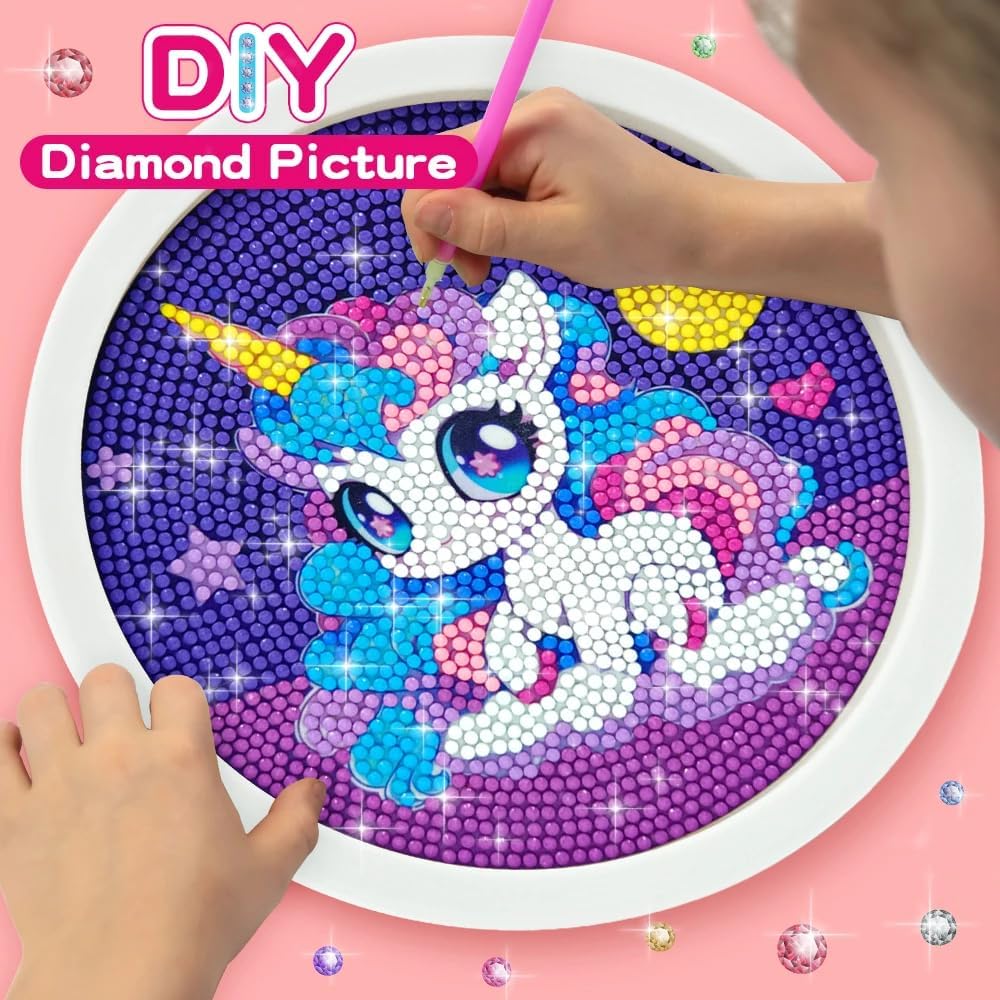 DIY 5D Diamond Art Kit for Kids Diamond Painting for Kids Unicorn Diamond Painting Kit with Frame & Tool Art Craft DIY Desk Decoration for Kids