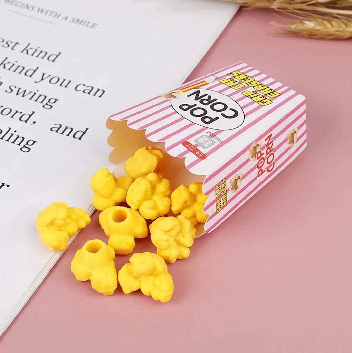 Popcorn Pencil Erasers Toppers Cap Erasers for Kids Cute Fun Novelty Food Erasers for Student School Supplies Prize Gifts Party Favors