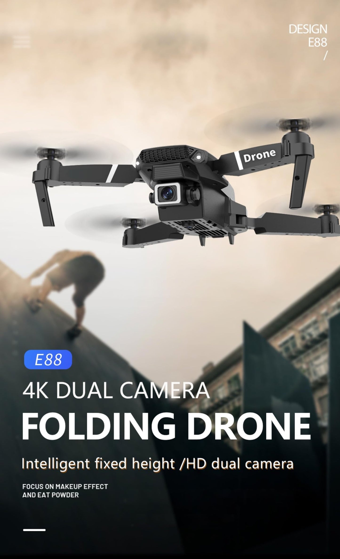 E88 Pro Drone with 4K Camera, WiFi FPV 1080P HD Dual Foldable RC Quadcopter Altitude Hold, Headless Mode, Visual Positioning