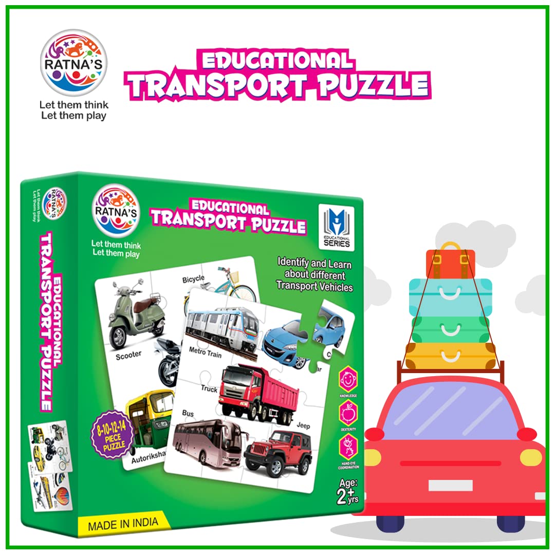 Ratna's Educational Transport Jigsaw Puzzle for Kids to Enhance Their Knowledge About Different Transport Vehicles This is a 8-10-12-14 Pieces Puzzle