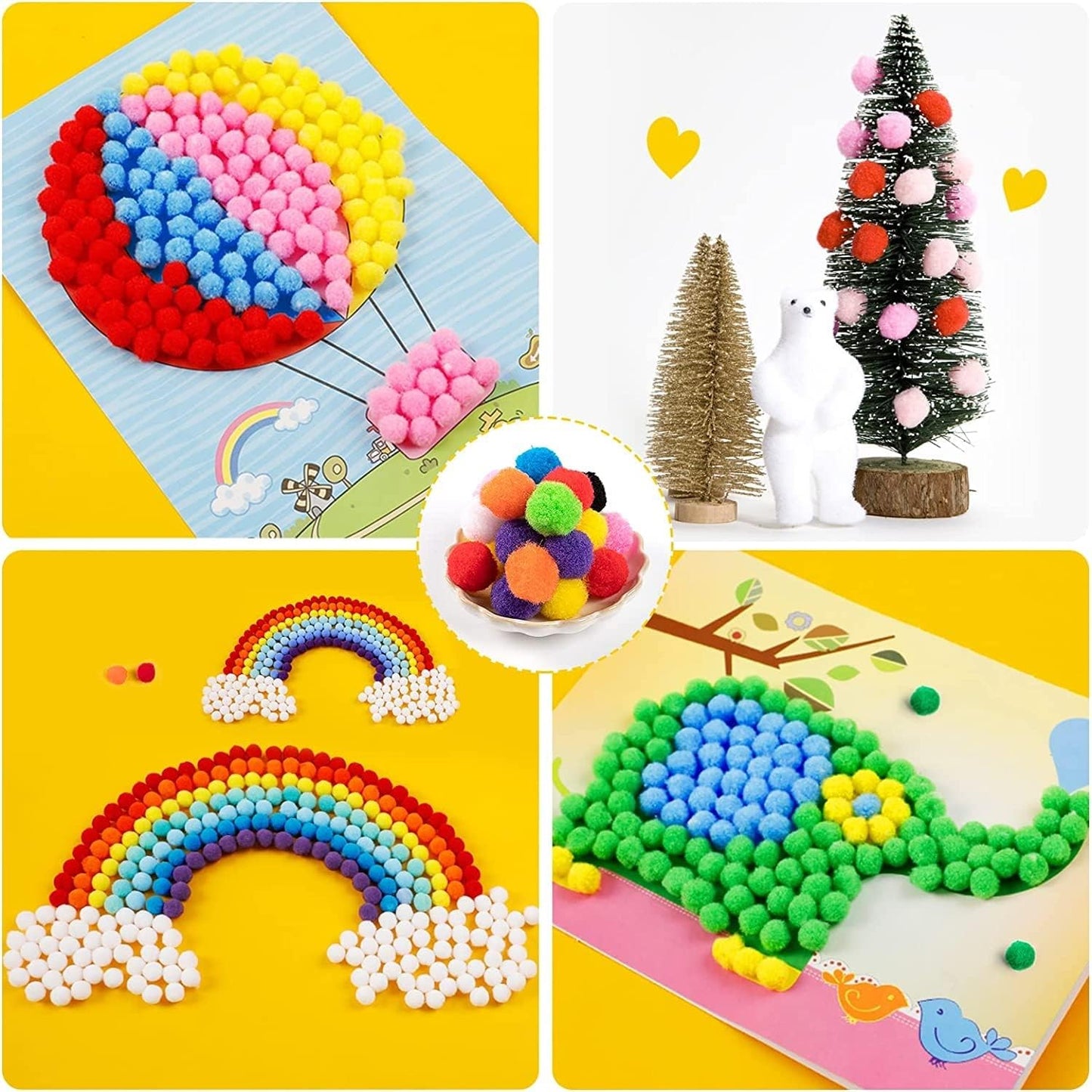 Craft Pom Pom Ball 1 Cm Assorted Colorful - 1000 Pc's