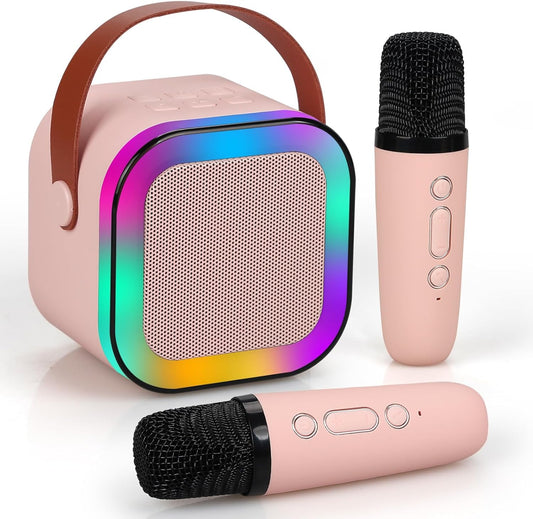 K12 Wireless Karaoke Dual mic with Speaker Bluetooth: Bluetooth-Enabled Wireless Karaoke Mic Speaker with Multiple Compatibility Modes, RGB Lighting, and Party POP Bluetooth