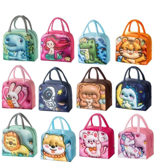 3D Cartoon Printed Lunch Box Bag Aluminum Foil Thermal Lunch Bags Insulation Waterproof Lunch Box Assorted desing (1 Pcs)