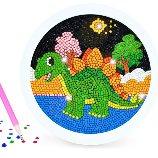 DIY 5D Diamond Painting Kit for Kids Dinosaur Diamond Art Supplies Arts and Crafts Painting with Frame & Tool Dinosaur Diamond Painting Art Kits for Children DIY Desk Decor