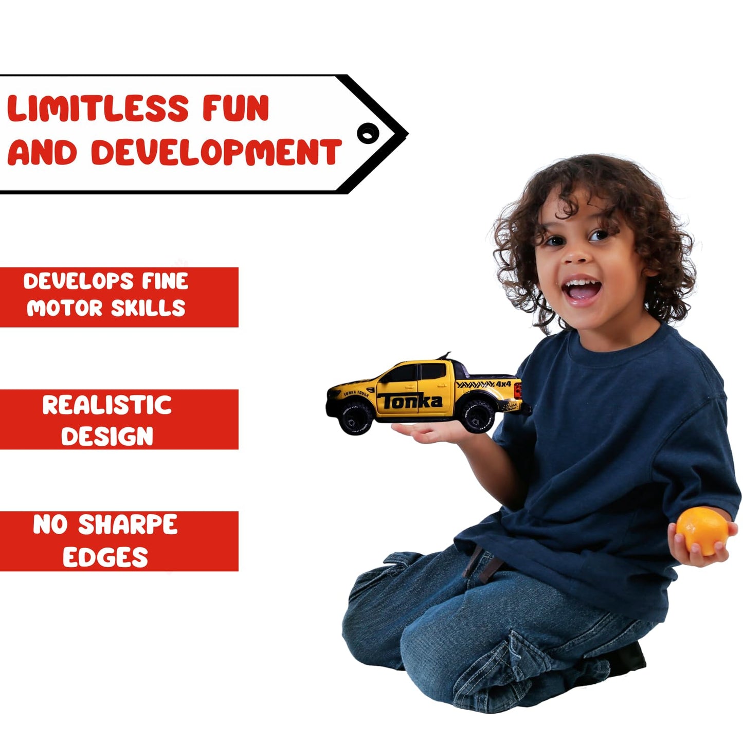 Centy Tonka Dirt Drifter Pull Back Car Toy with Openable Tailgate and Doors for Kids, Boys, Girls