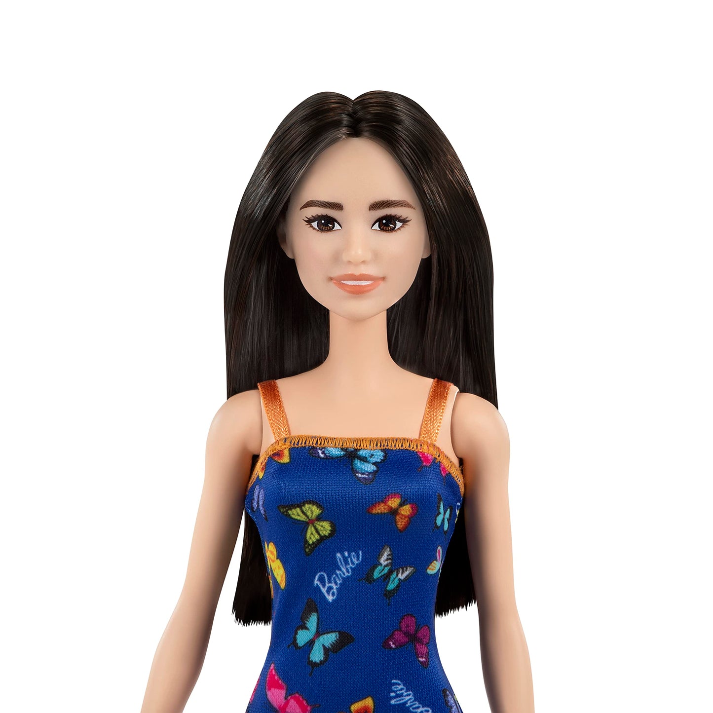 Barbie Doll (11.5 inches) with Colorful Butterfly Logo Print Blue Dress & Strappy Heels, Great Gift for Ages 3 Years Old & Up