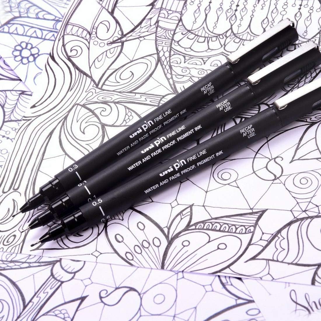 Uniball PIN 200 Fineliner Drawing Pen Set of 12 - 0.03mm to 0.8mm Tips
