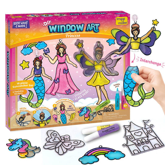 Imagimake Princess-Themed Window Art Craft Kit: 16-Piece Glass Painting Set
