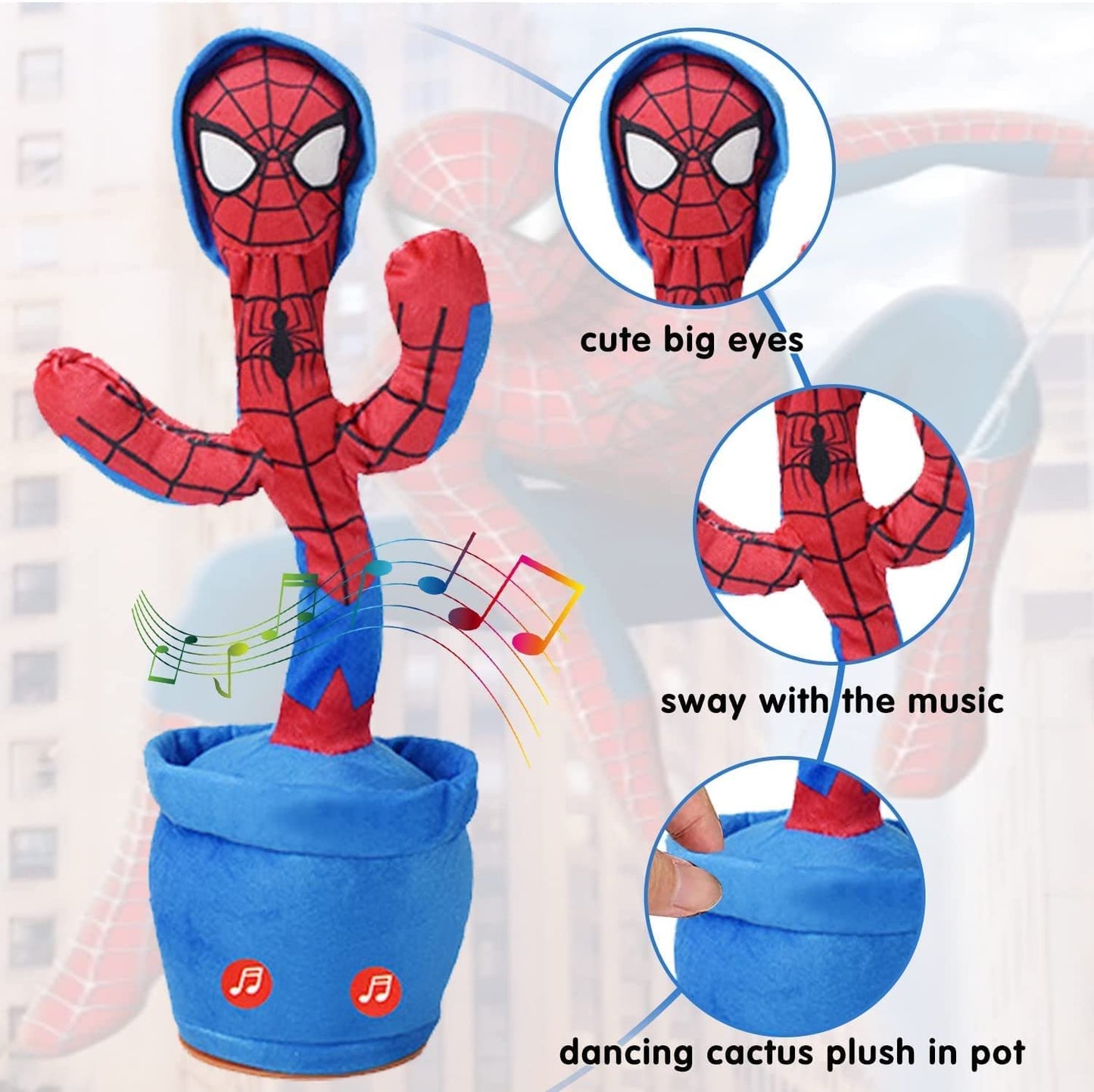 Spiderman Dancing Cactus, Talking Cactus, Plush Cactus Toy, Dance and Repeat Your Voice, with Song, with USB Charging, Dancing Cactus is a Gift for Children