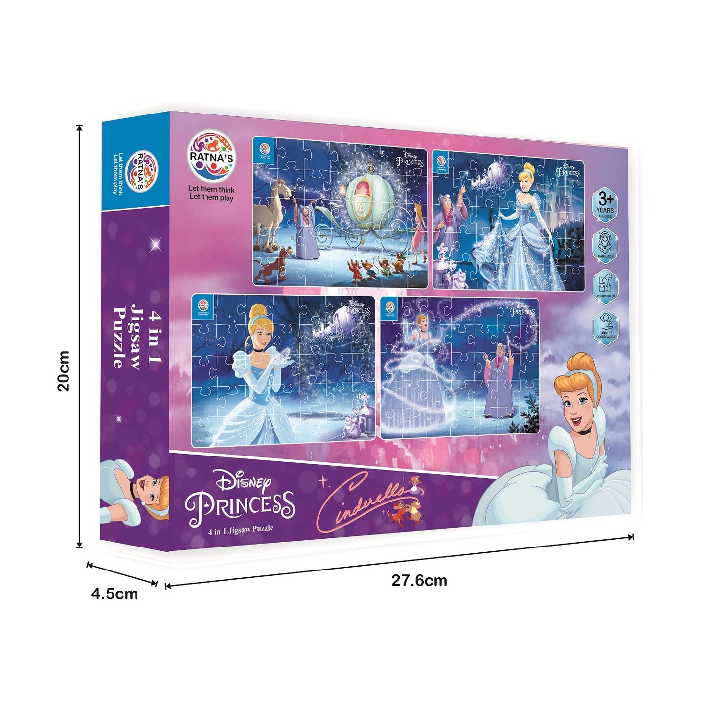 Ratna's 4 in 1 Disney Jigsaw Puzzle 140 Pieces for Kids. 4 Jigsaw Puzzles 35 Pieces Each (Cinderella)