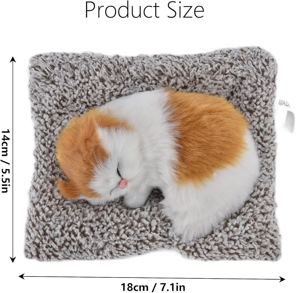 Cute Sleeping Cat Plush Toy with Meow Sound, Gift for Kids Car Dashboard Accessories White