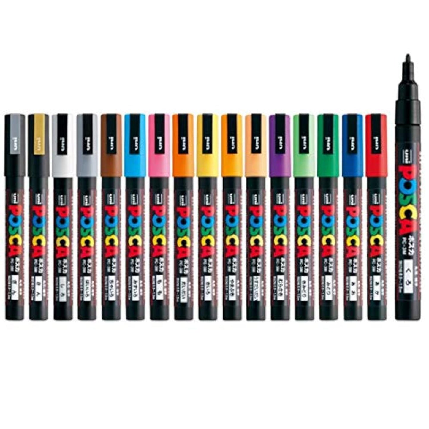 Uniball Posca 3M 0.9-1.3 mm Bullet Shaped Paint Marker Pen | Reversible & Washable Tips | For Rocks Painting, Fabric, Wood, Canvas, Ceramic, Scrapbooking, DIY Crafts | 16 Shades, Pack of 16