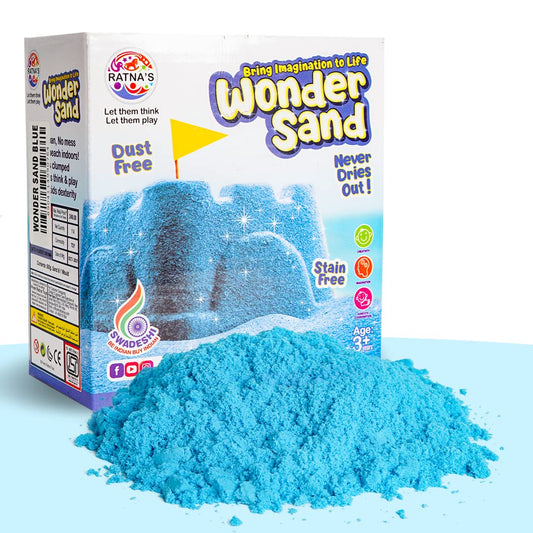 Ratna's Wonder Sand 500g Smooth Sand for Kids with One Big Mould Blue Colour - Creative Indoor Play Sand for Kids Beach Fun and Relaxation