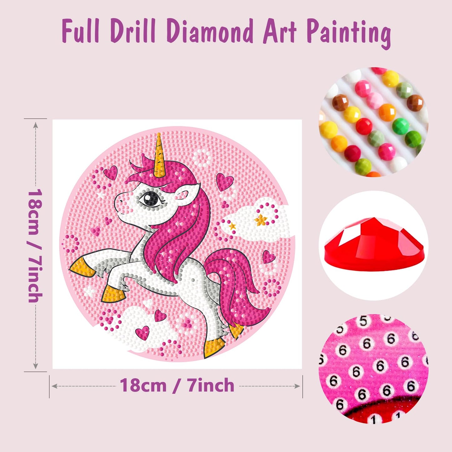 Diamond Painting Kit for Kids, Diamond Art Activity with 5D Gem Large 7.8 Inches DIY Arts and Crafts Gifts for Kids